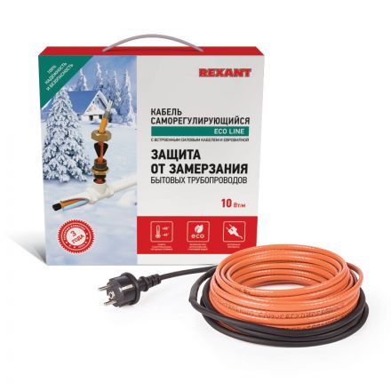 Кабель греющий саморегулирующийся REXANT 10HTM2-CT, в трубу, 8 м/80 Вт