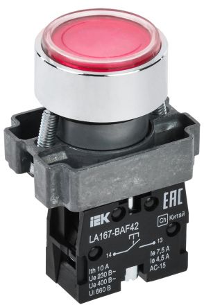 Кнопка LA167-BAF42 d=22мм 1р красная IEK