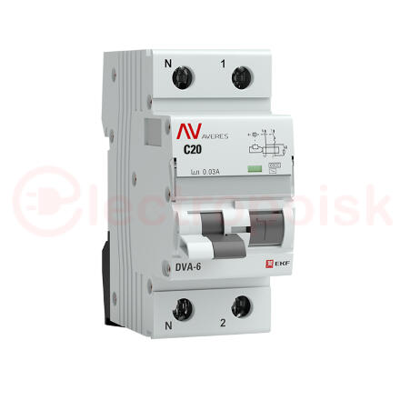 Автомат дифференциальный DVA-6 1P+N 20А (C) 30мА (AC) 6кА AVERES
